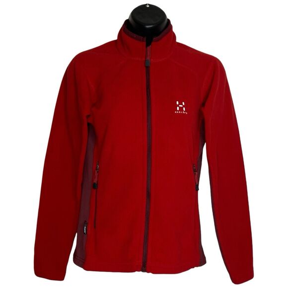 Haglofs Fleece Jacket Womens XS Polartec Red Full Zip High Neck Gorpcore Hiking - Picture 1 of 16